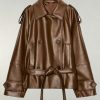 Brown Faux Leather Jacket with belt