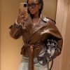 Brown Faux Leather Jacket with belt
